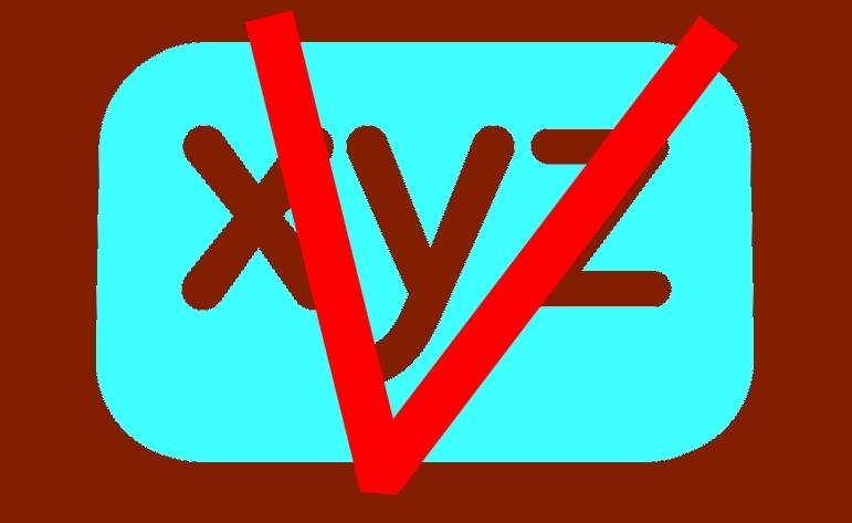 Blue XYZ in brown frame, with large red V overlayed